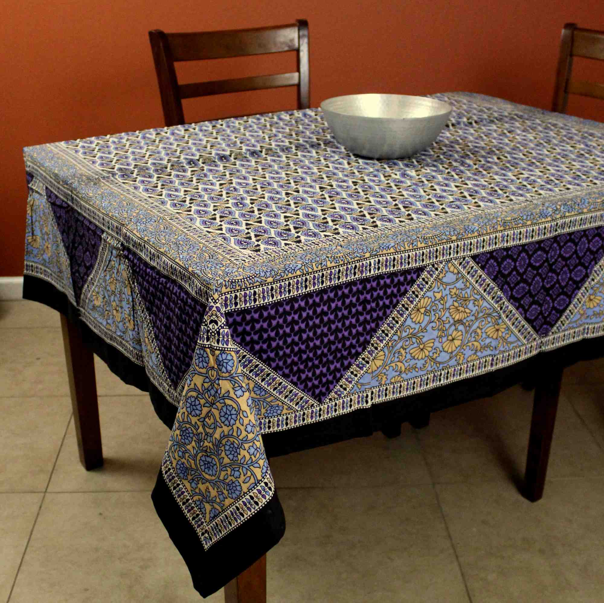 Cotton Floral 70 inches Tablecloth for Square Tables Blue Green Tan Purple - Sweet Us