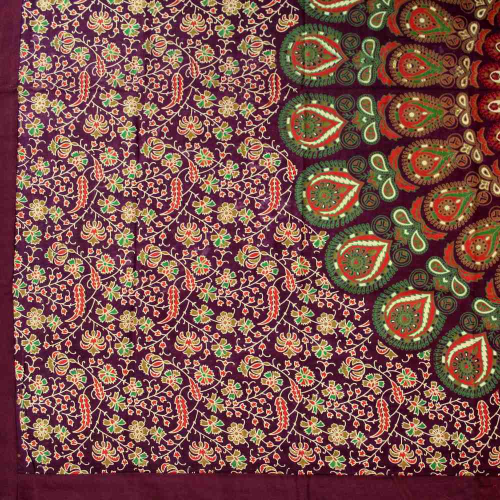 Peacock Mandala Cotton Floral Round Tablecloth Rectangle Burgundy Green