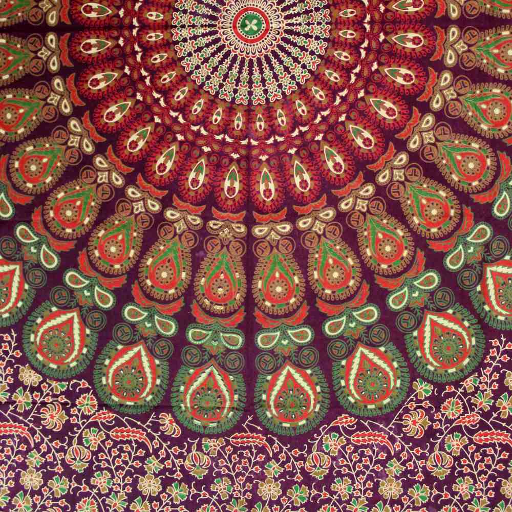 Peacock Mandala Cotton Floral Round Tablecloth Rectangle Burgundy Green