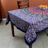 Sanganer Peacock Mandala Cotton Round Tablecloth Rectangle 60x90 Rust Gold Green - Sweet Us