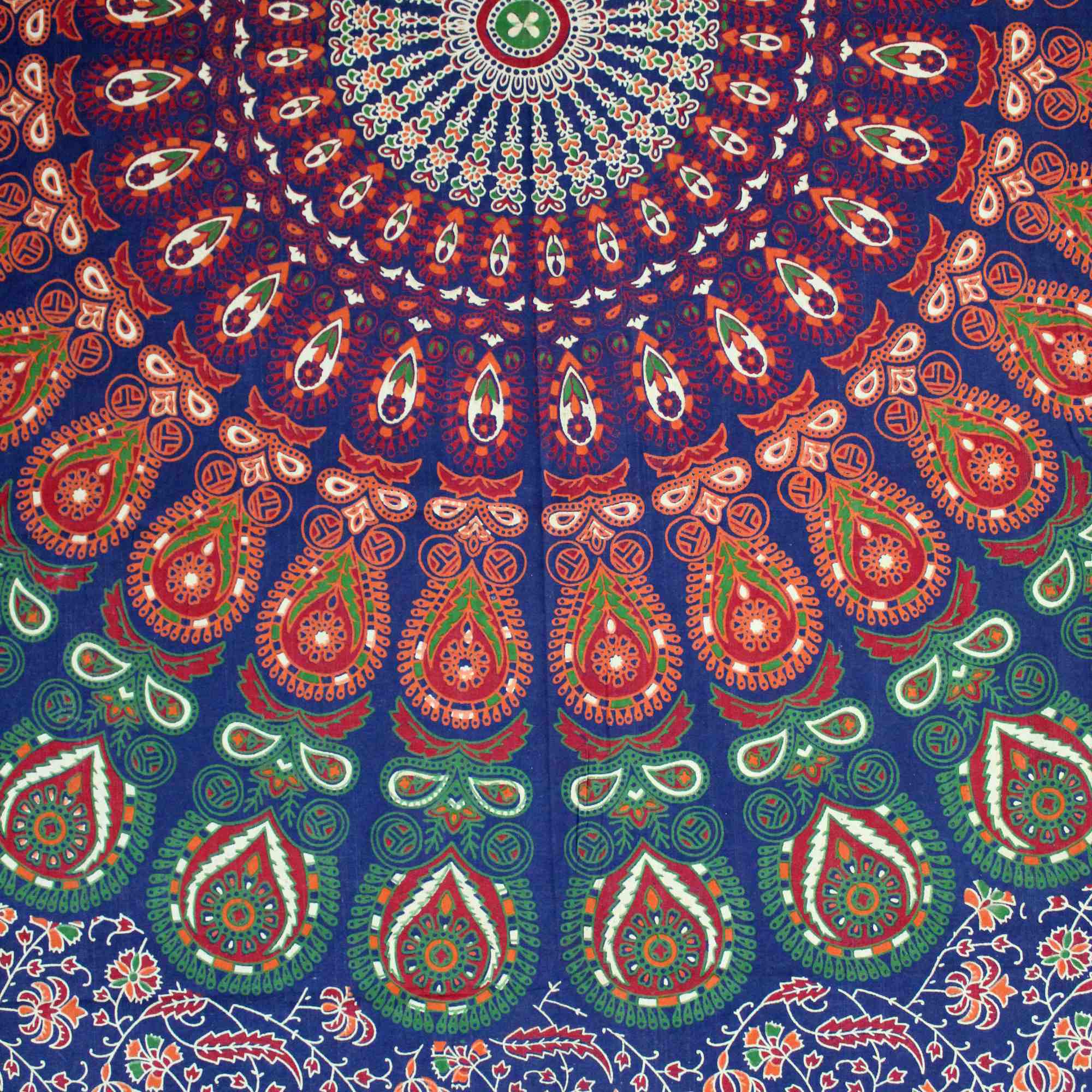 Sanganer Peacock Mandala Cotton Round Tablecloth Rectangle 60x90 Rust Gold Green - Sweet Us