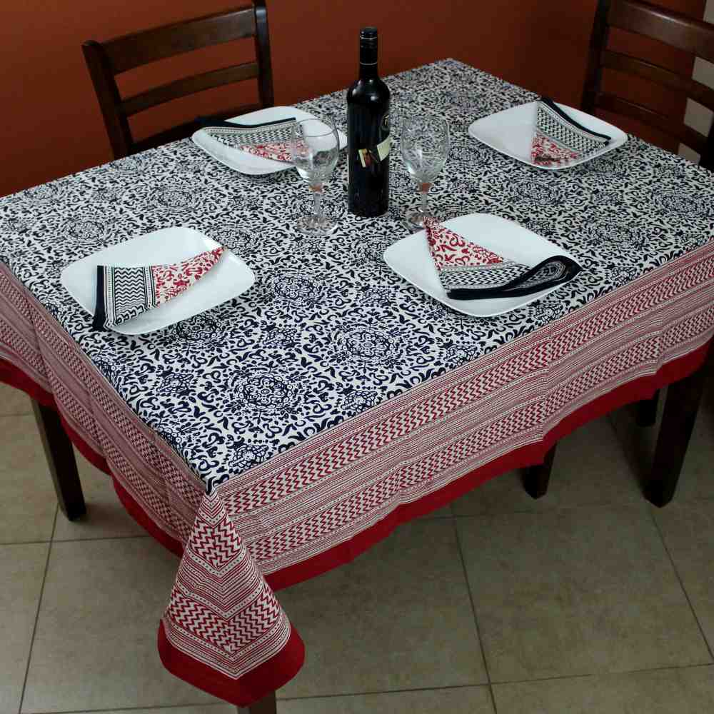 Cotton French Country Geometric Tablecloth Square 72 x 72 Inches Table Linen - Sweet Us