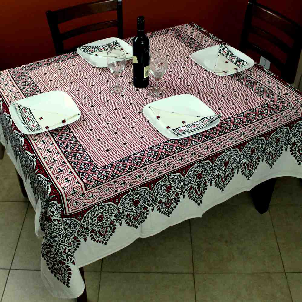 Cotton French Country Geometric Tablecloth Square 72 x 72 Inches Table Linen - Sweet Us