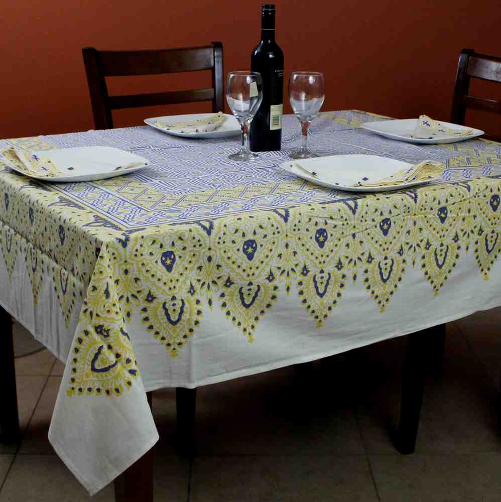 Cotton French Country Geometric Tablecloth Square 72 x 72 Inches Table Linen - Sweet Us