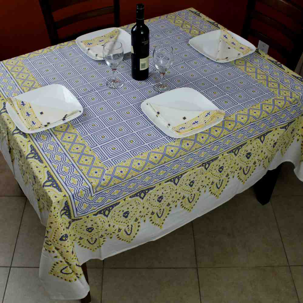 Cotton French Country Geometric Tablecloth Square 72 x 72 Inches Table Linen - Sweet Us
