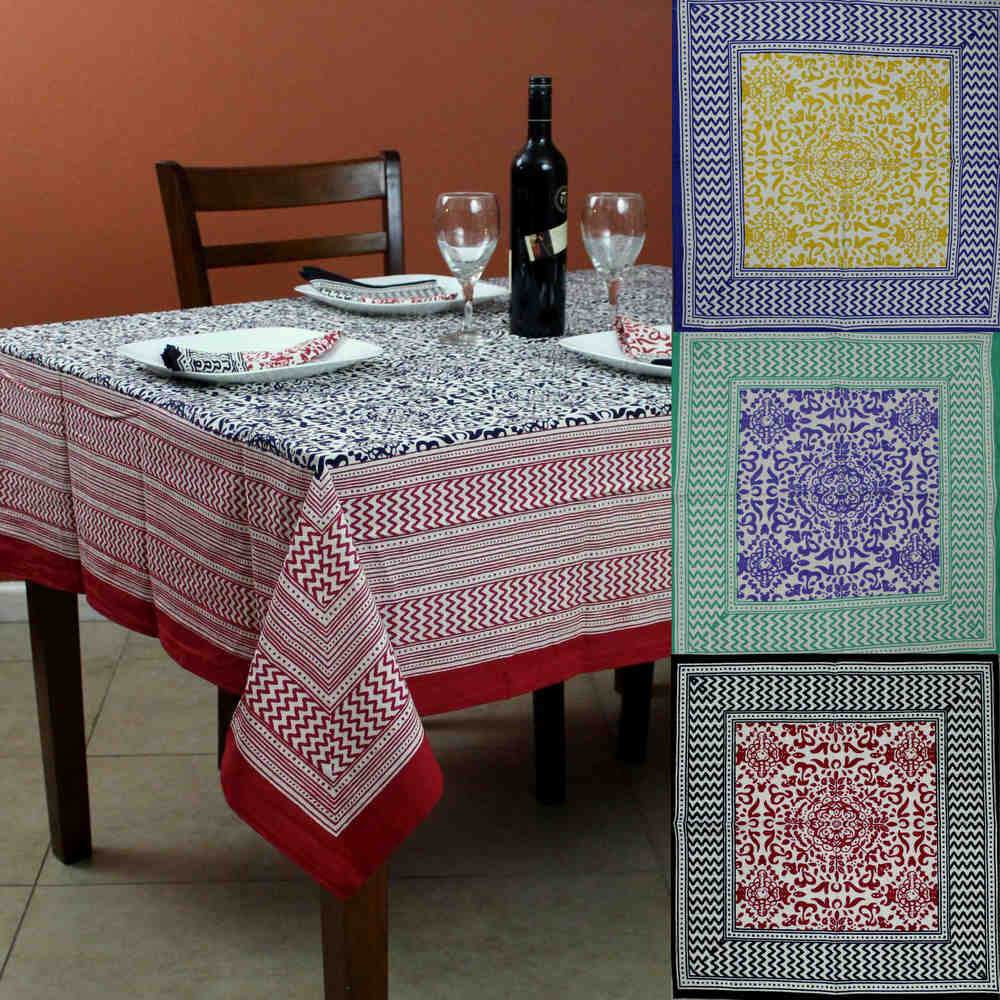 Cotton French Country Geometric Tablecloth Square 72 x 72 Inches Table Linen - Sweet Us