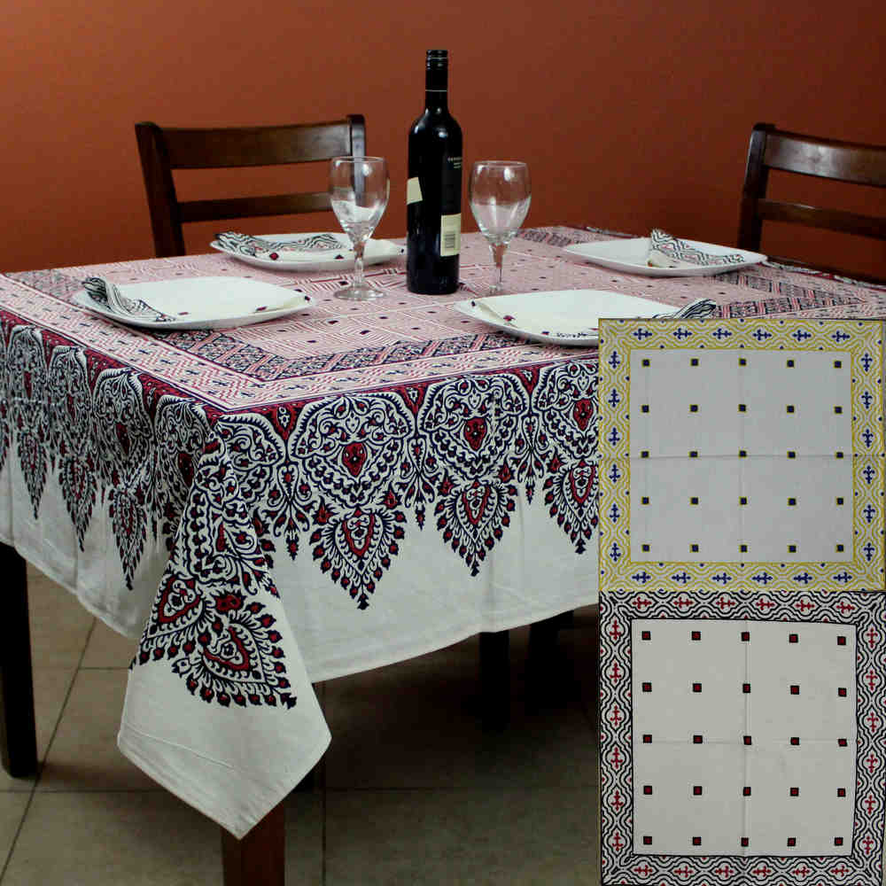 Cotton French Country Geometric Tablecloth Square 72 x 72 Inches Table Linen - Sweet Us