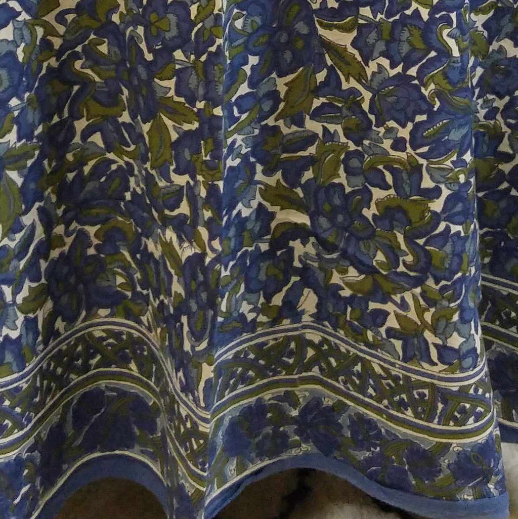 Cotton Floral 88 inches Round Tablecloth Blue Olive Green Roundy Beach Sheet - Sweet Us