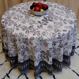 Handmade 100% Cotton Elegant Floral Tablecloth 90" Round Gray White - Sweet Us
