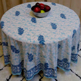 Handmade 100% Cotton Floral Tablecloth 90" Round Teal Aqua - Sweet Us