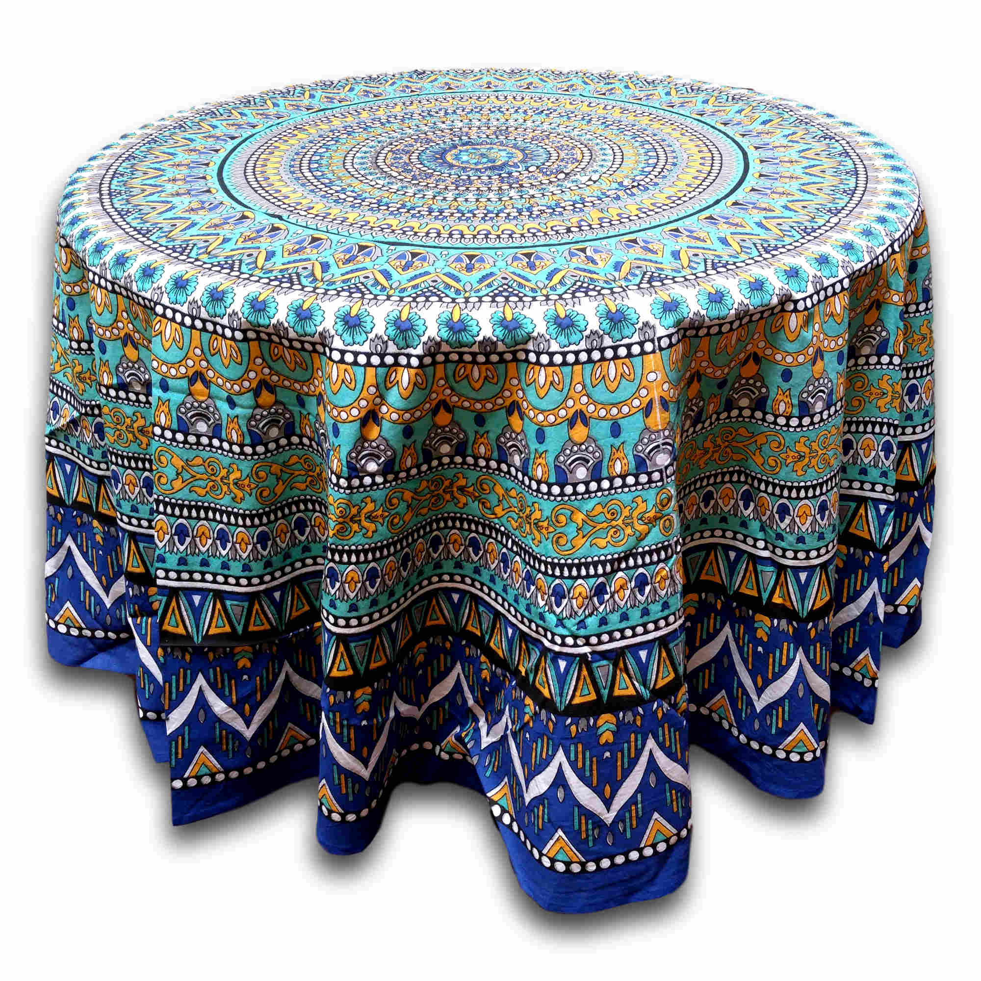 Floral Mandala Cotton Tablecloth Blue Green Beach Sheet Round Square - Sweet Us