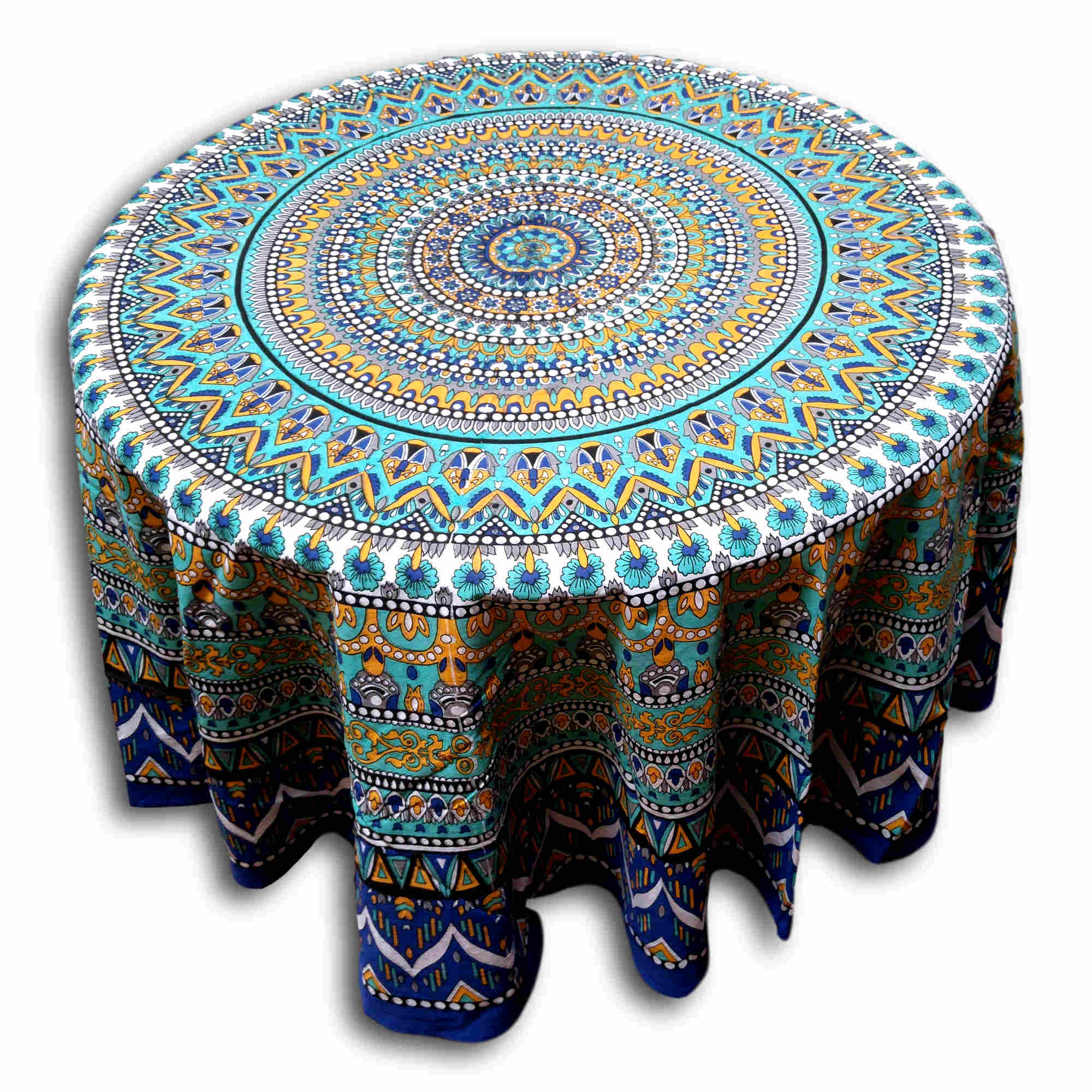 Floral Mandala Cotton Tablecloth Blue Green Beach Sheet Round Square - Sweet Us