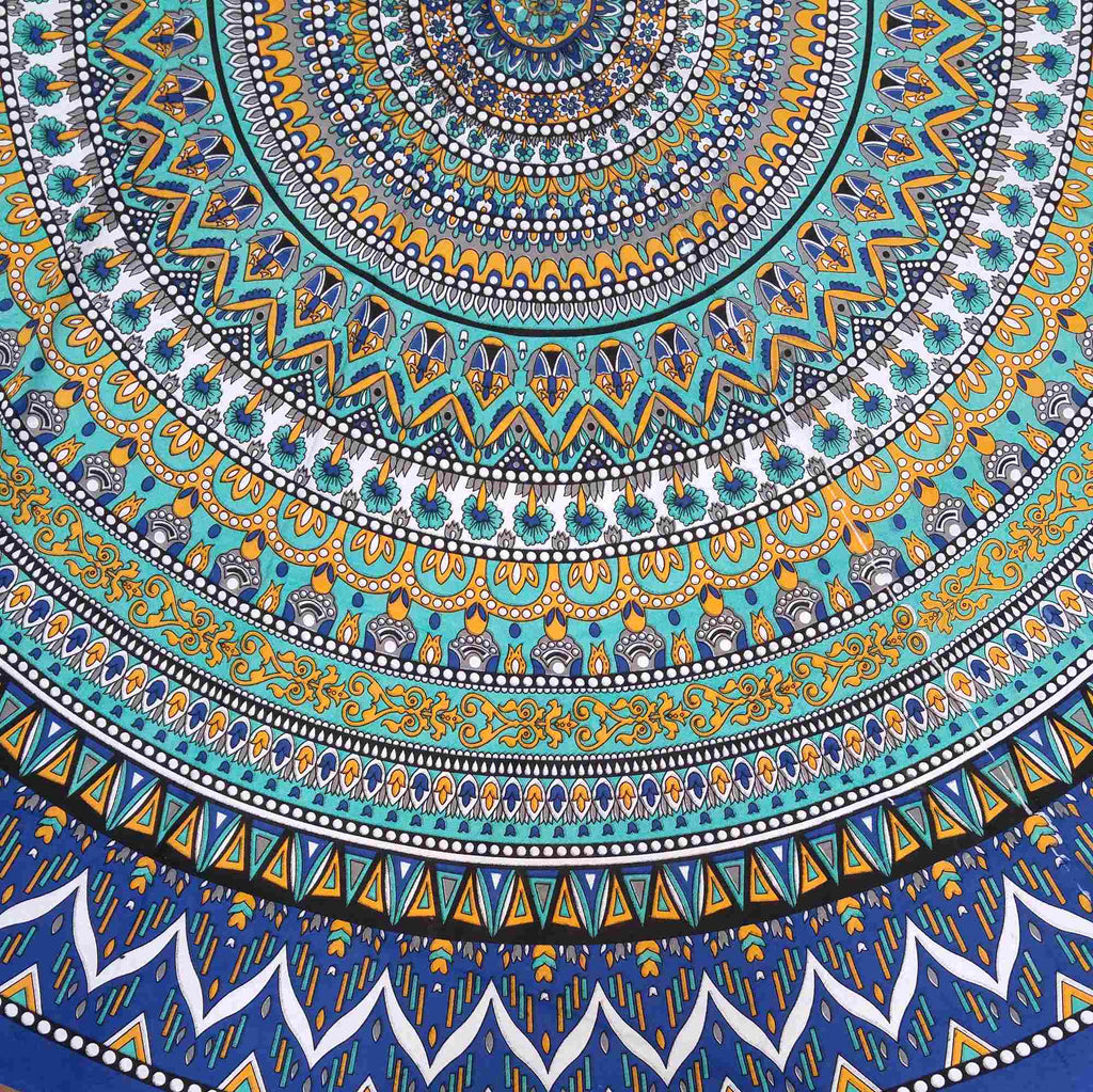 Floral Mandala Cotton Tablecloth Blue Green Beach Sheet Round Square - Sweet Us