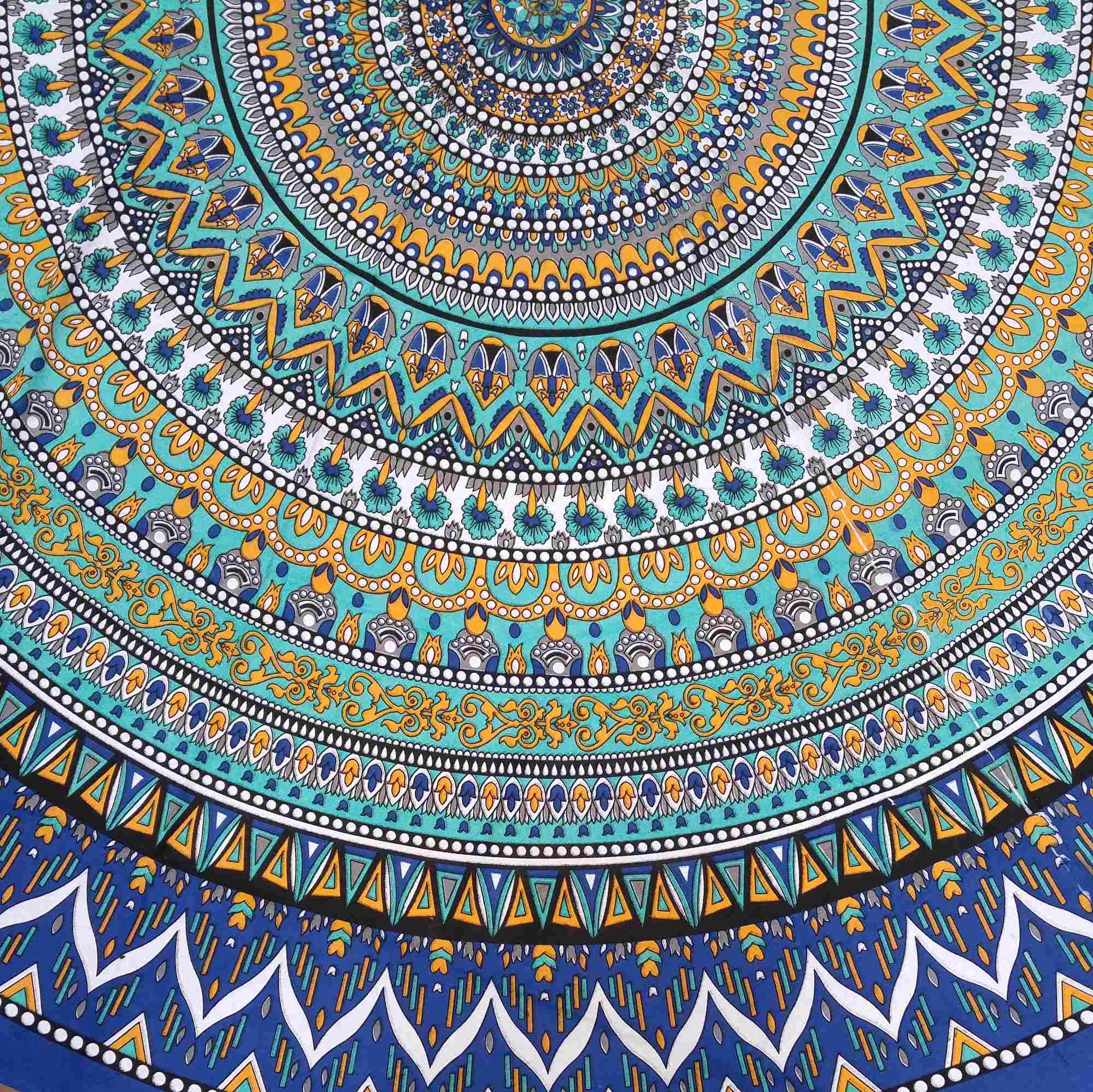 Floral Mandala Cotton Tablecloth Blue Green Beach Sheet Round Square - Sweet Us