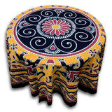 Elephant Batik Cotton Tablecloth Round 90 inches Gold Blue Black Wine Red - Sweet Us