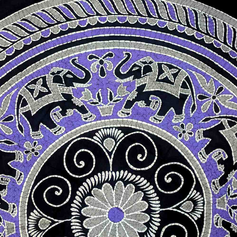 Elephant Batik Cotton Tablecloth Round 90 inches Gold Blue Black Wine Red - Sweet Us