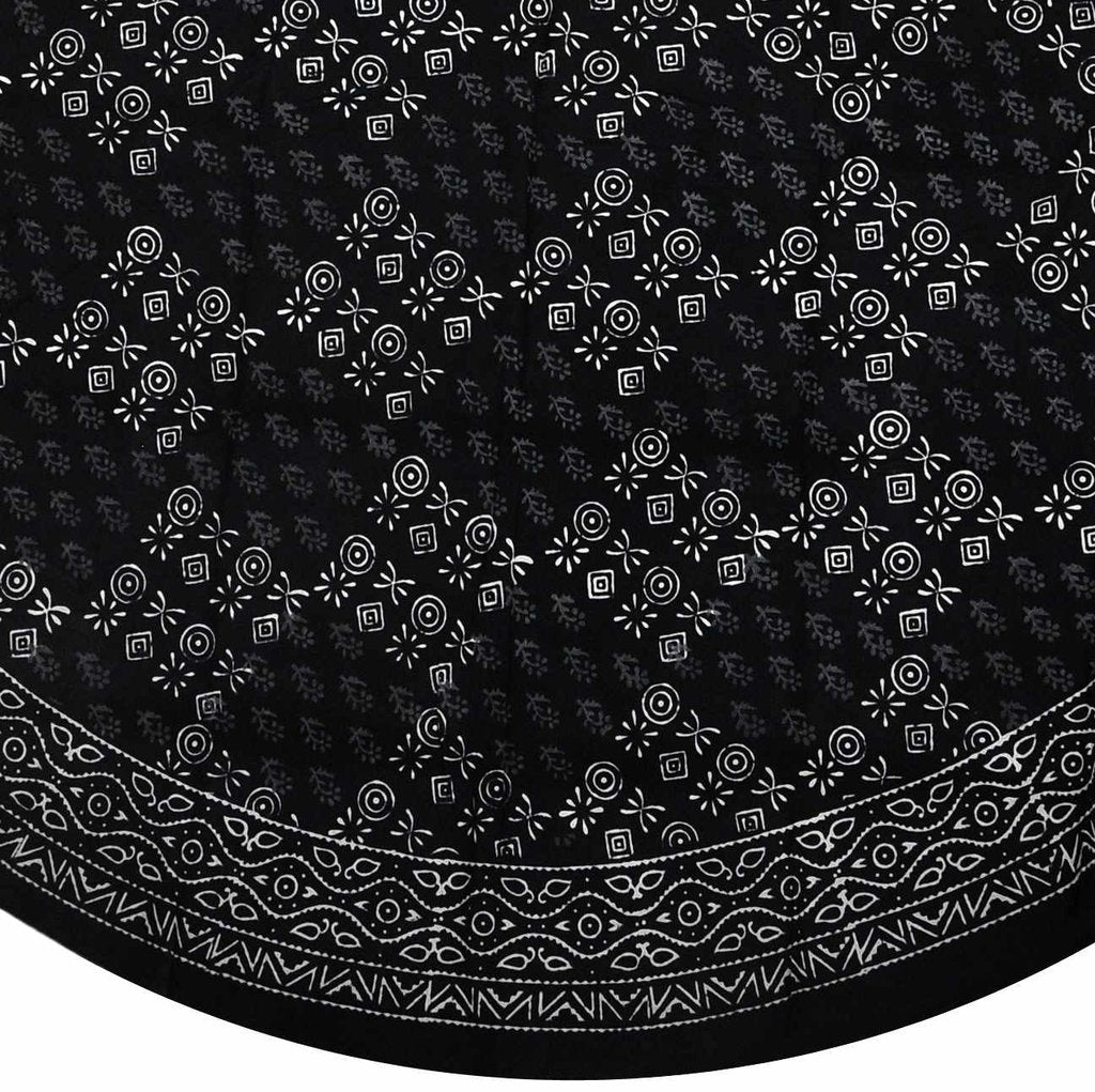 Cotton Hand Block Print Round Tablecloth Square Dabu Indigo Blue Black - Sweet Us