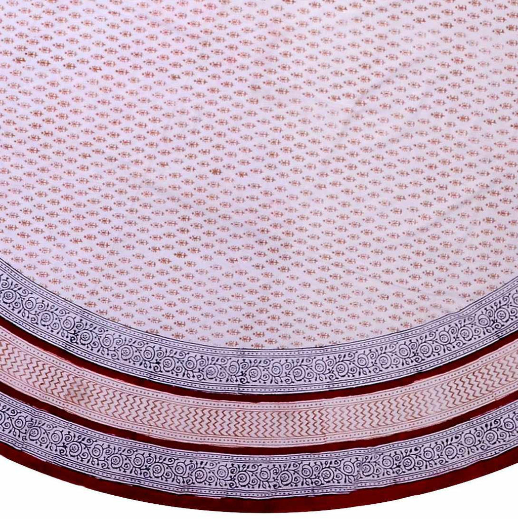 Handmade Hand Block Print Bagru Floral Tablecoth Round 90 Inch 100% Cotton - Sweet Us