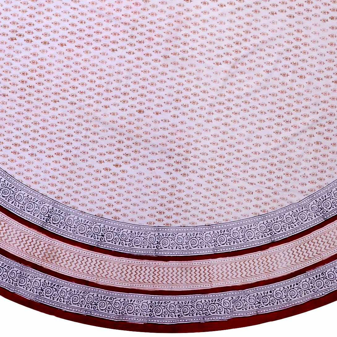 Handmade Hand Block Print Bagru Floral Tablecoth Round 90 Inch 100% Cotton - Sweet Us