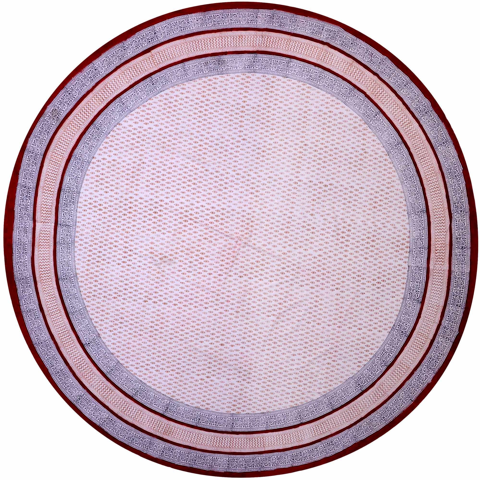 Handmade Hand Block Print Bagru Floral Tablecoth Round 90 Inch 100% Cotton - Sweet Us
