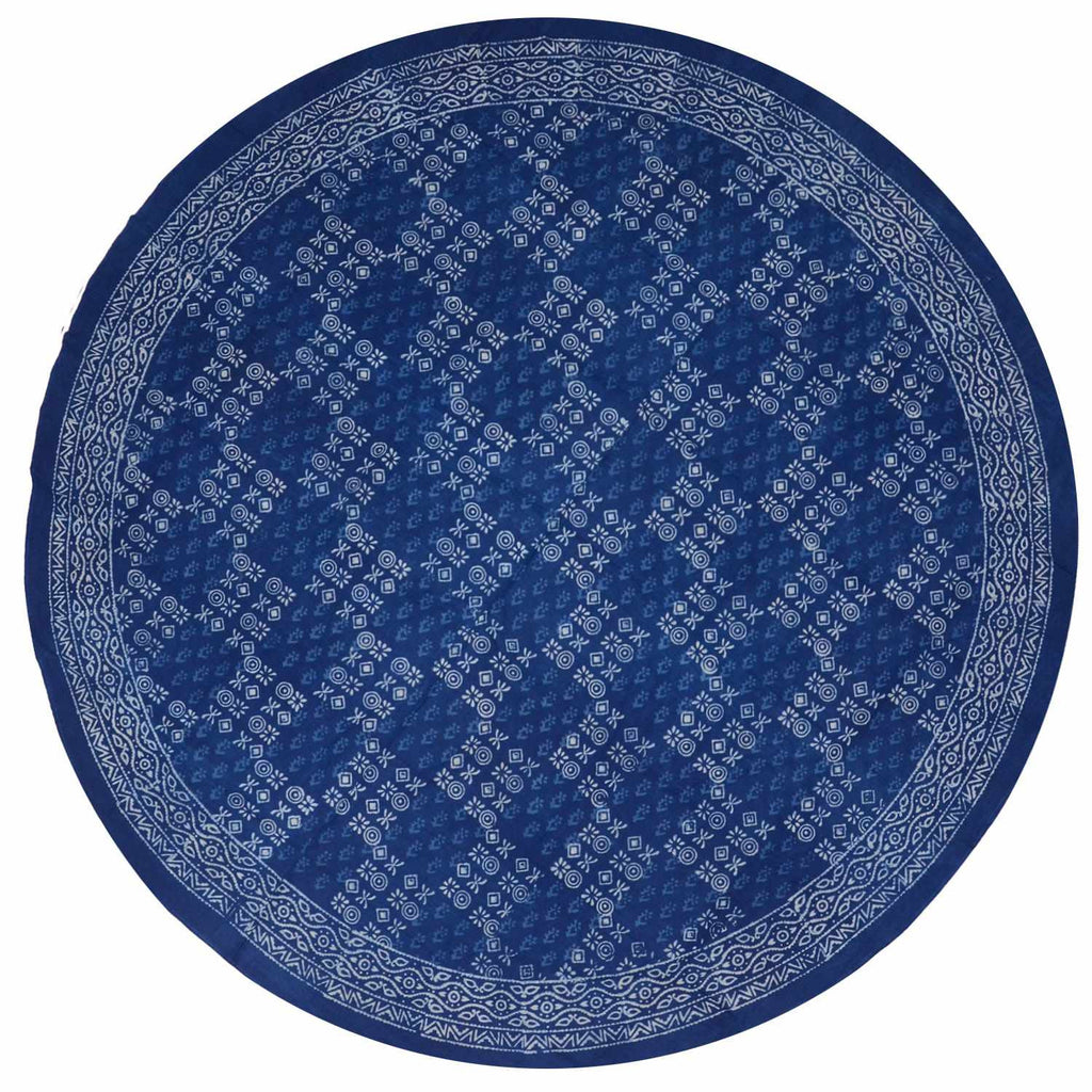 Cotton Hand Block Print Round Tablecloth Square Dabu Indigo Blue Black - Sweet Us