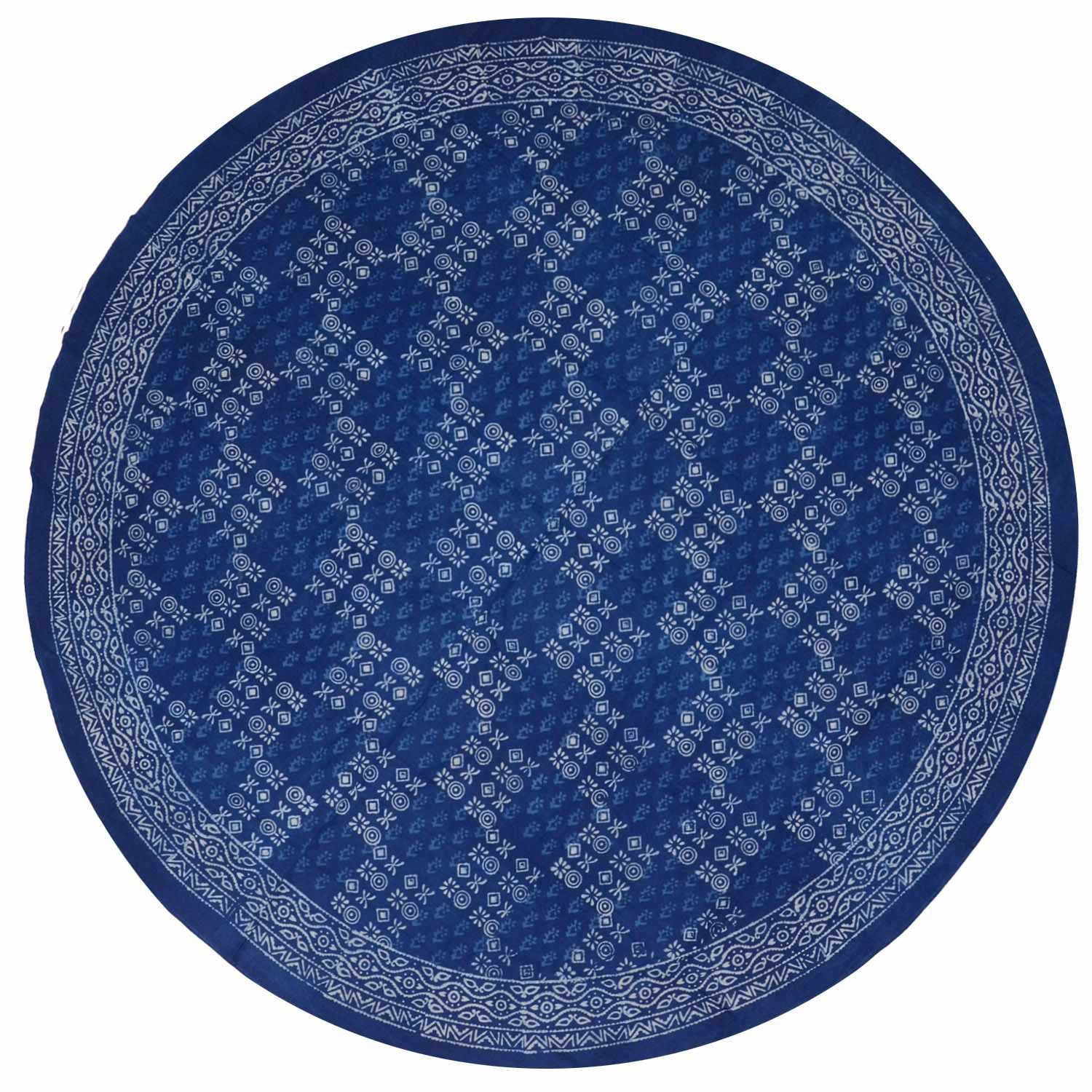 Cotton Hand Block Print Round Tablecloth Square Dabu Indigo Blue Black - Sweet Us