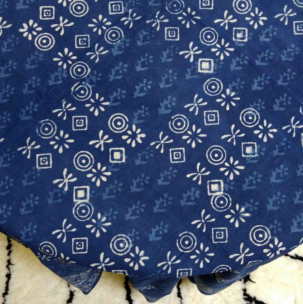 Cotton Hand Block Print Round Tablecloth Square Dabu Indigo Blue Black - Sweet Us