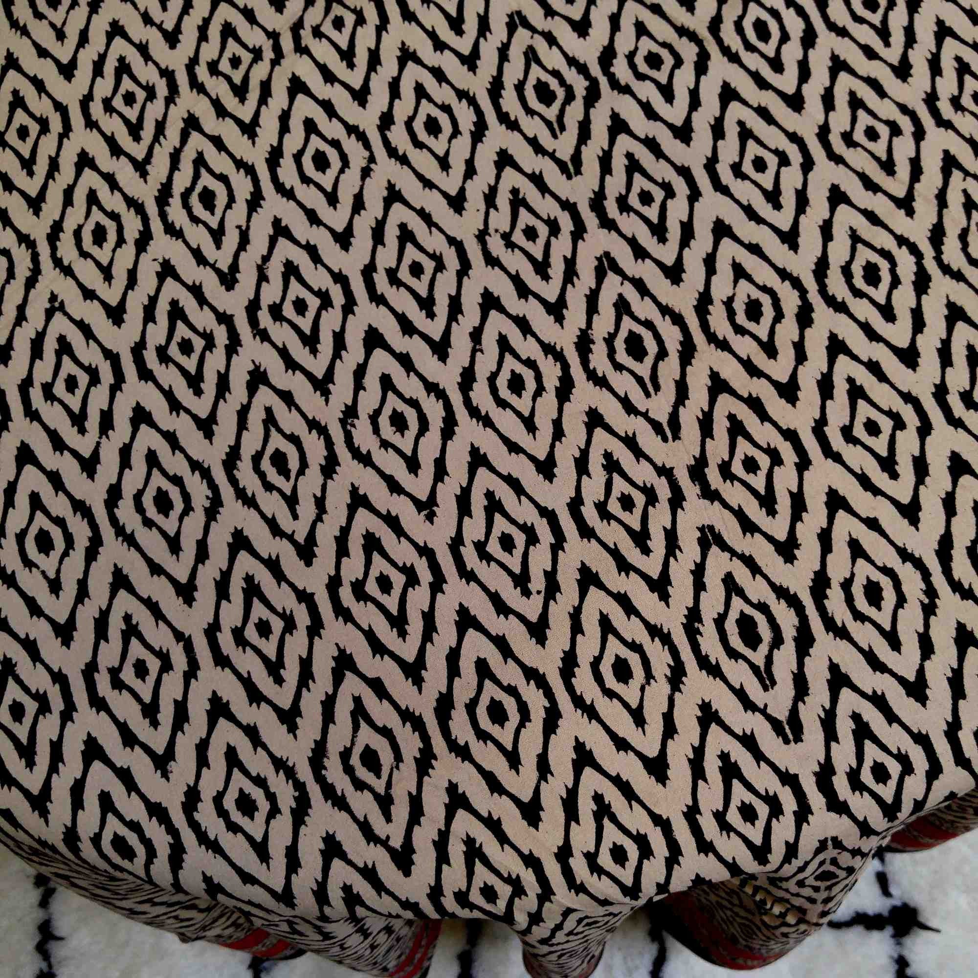 Handmade 100% Cotton Hand Block Print Dabu 90 inches Round Tablecloth Brick Red Beige Tan Black - Sweet Us