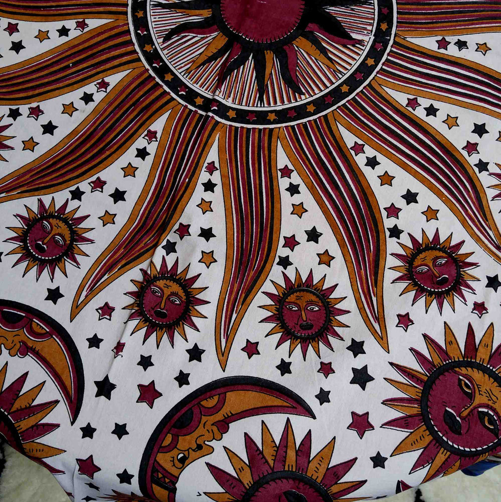 Cotton Celestial Sun Moon Star Print Tablecloth Round 72 Inch Blue Green - Sweet Us