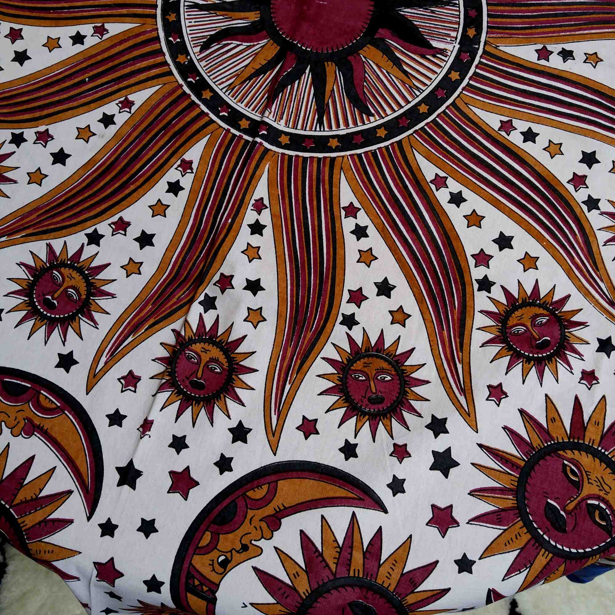 Cotton Celestial Sun Moon Star Print Tablecloth Round 72 Inch Blue Green - Sweet Us