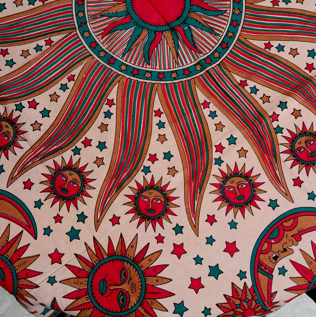 Cotton Celestial Sun Moon Star Print Tablecloth Round 72 Inch Blue Green - Sweet Us