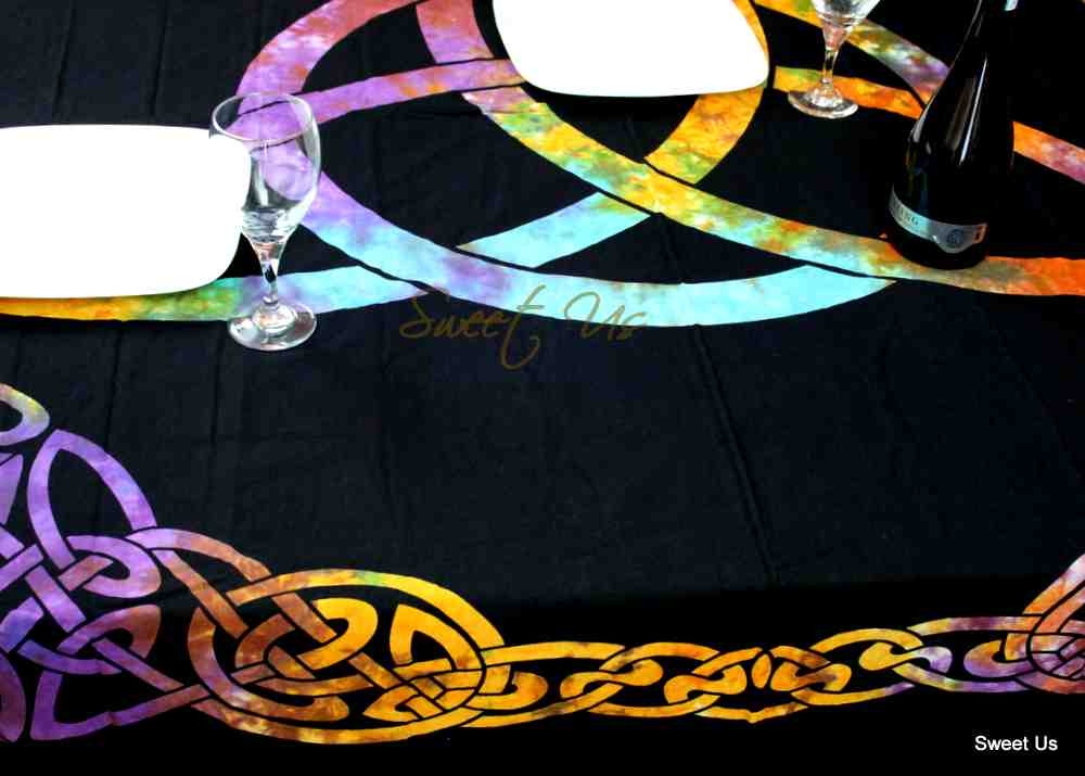 Celtic Triquetra Trinity Tablecloth Square 72x72 Black Blue Green Purple