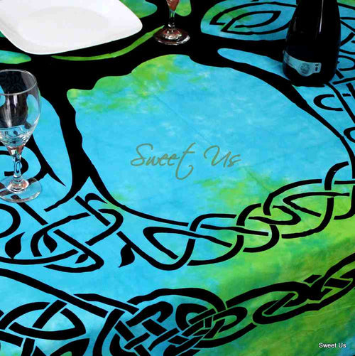 Celtic Tree of Life Tablecloth Square 72x72 Blue Green Purple Orange - Sweet Us