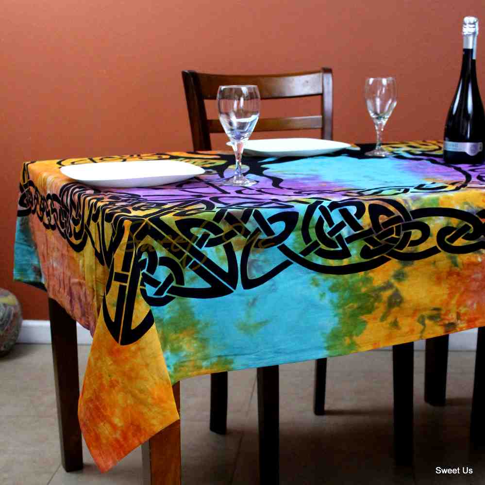 Celtic Tree of Life Tablecloth Square 72x72 Blue Green Purple Orange - Sweet Us