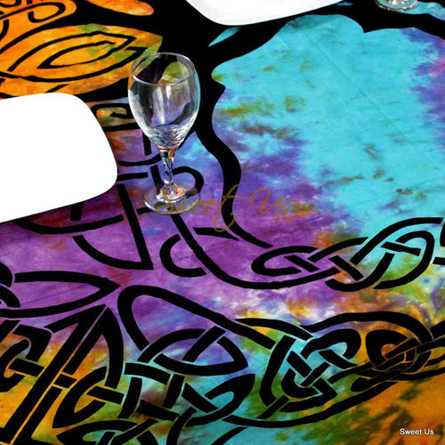Celtic Tree of Life Tablecloth Square 72x72 Blue Green Purple Orange - Sweet Us