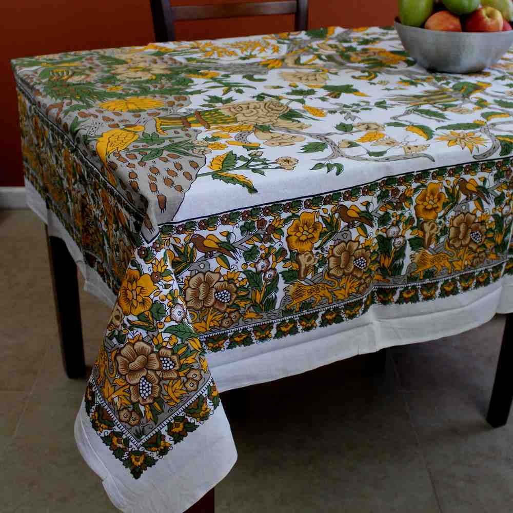 Tree of Life Tablecloth for Square Tables Cotton Floral Tablecloth Round 72 Inch - Sweet Us