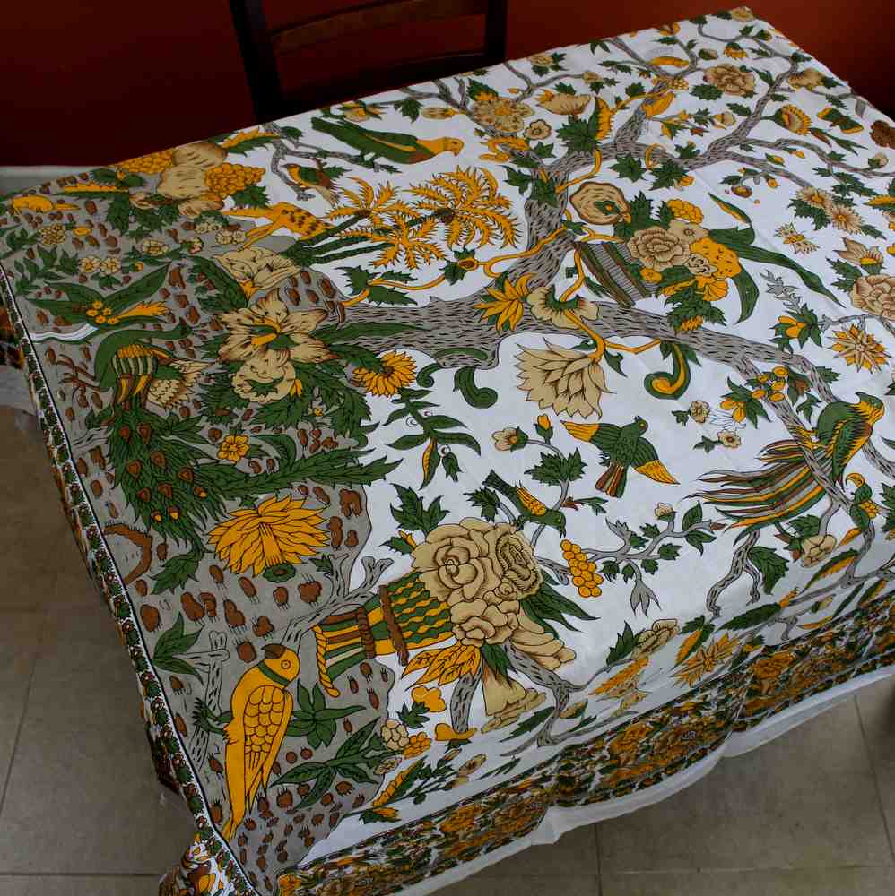 Tree of Life Tablecloth for Square Tables Cotton Floral Tablecloth Round 72 Inch - Sweet Us