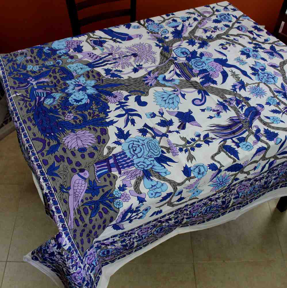 Tree of Life Tablecloth for Square Tables Cotton Floral Tablecloth Round 72 Inch - Sweet Us
