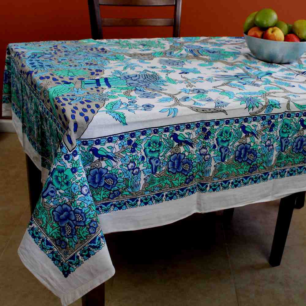 Tree of Life Tablecloth for Square Tables Cotton Floral Tablecloth Round 72 Inch - Sweet Us