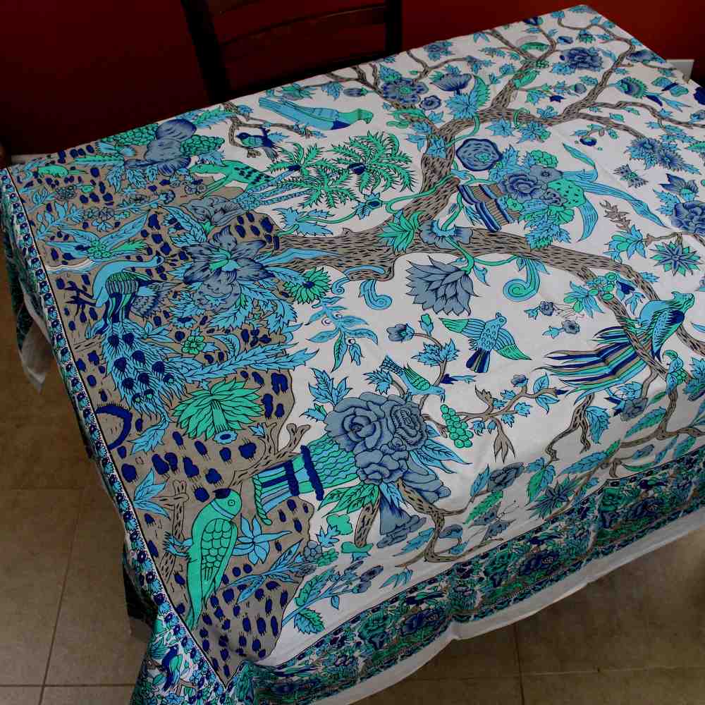 Tree of Life Tablecloth for Square Tables Cotton Floral Tablecloth Round 72 Inch - Sweet Us