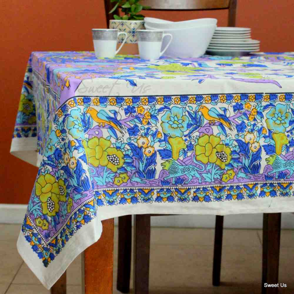 Tree of Life Tablecloth for Square Tables Cotton Floral Kitchen Dining Table Linen