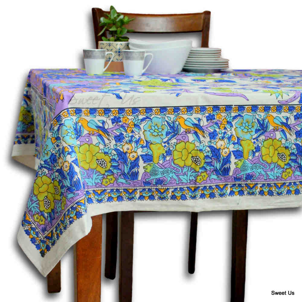 Tree of Life Tablecloth for Square Tables Cotton Floral Kitchen Dining Table Linen