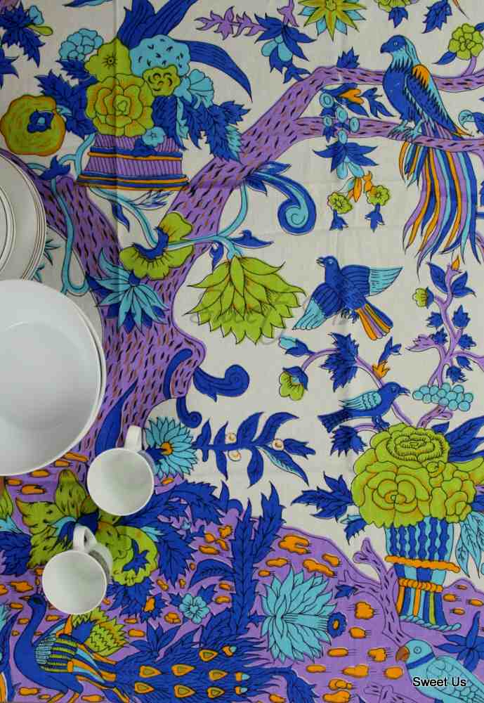 Tree of Life Tablecloth for Square Tables Cotton Floral Kitchen Dining Table Linen