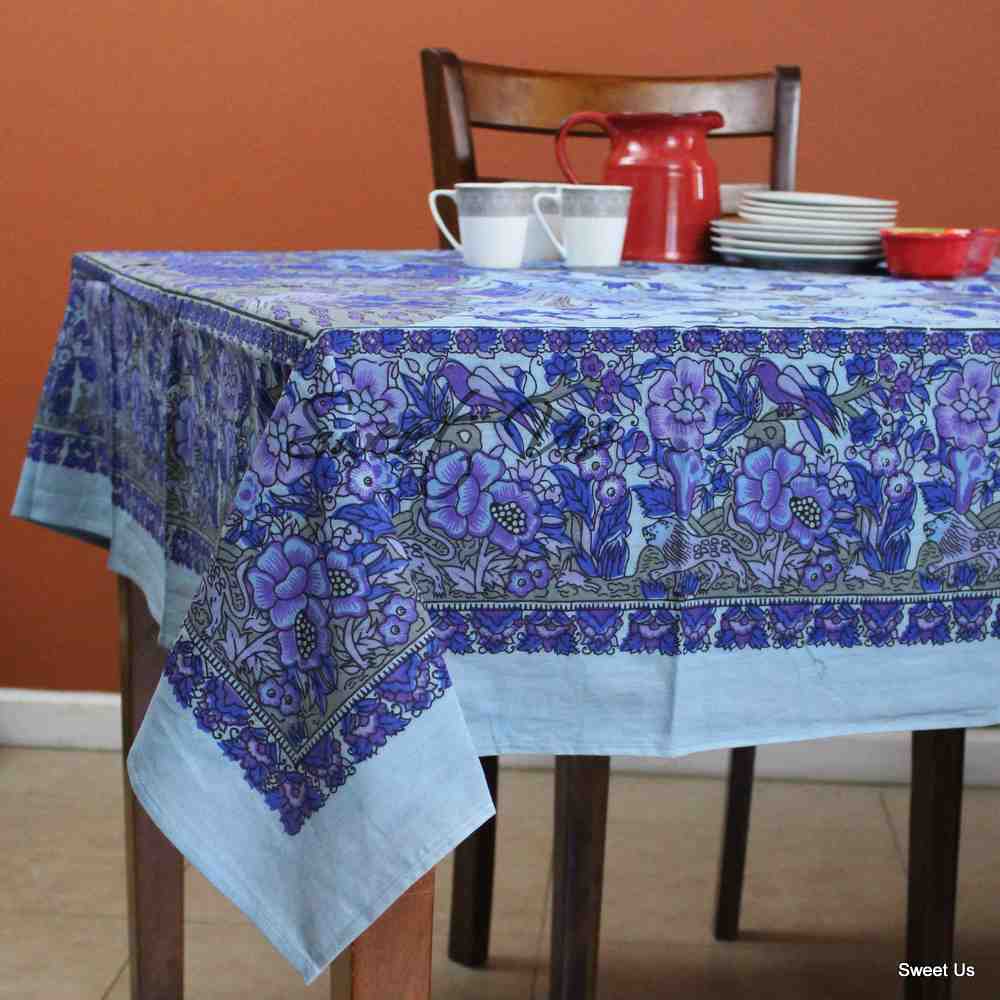 Tree of Life Tablecloth for Square Tables Cotton Floral Kitchen Dining Table Linen