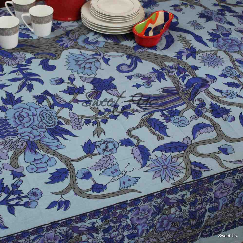 Tree of Life Tablecloth for Square Tables Cotton Floral Kitchen Dining Table Linen