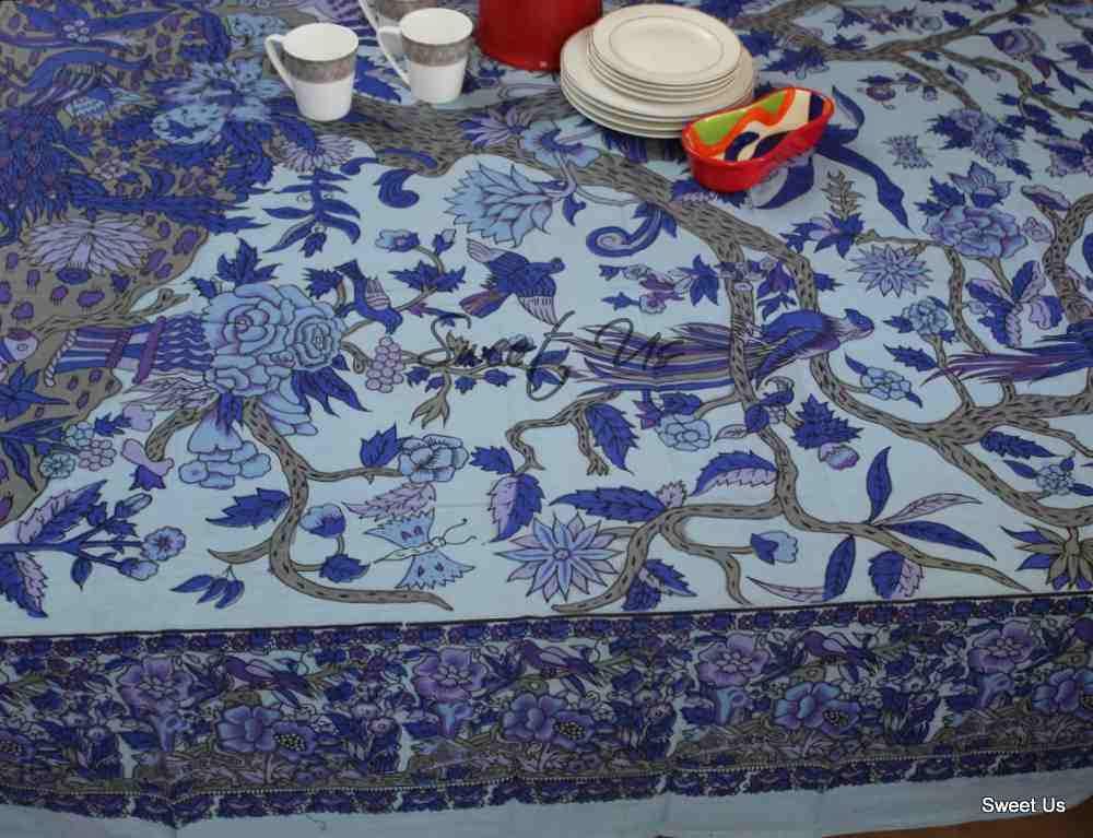 Tree of Life Tablecloth for Square Tables Cotton Floral Kitchen Dining Table Linen