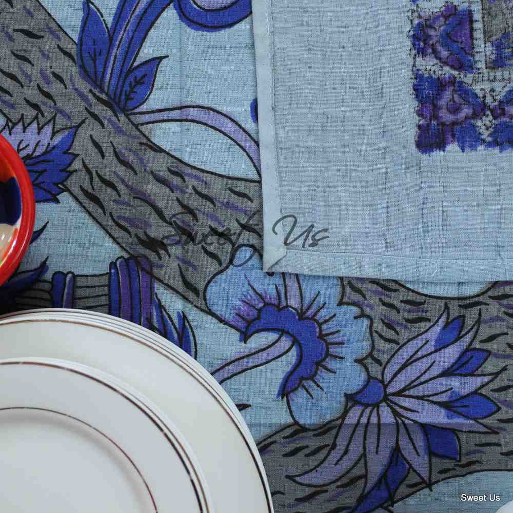 Tree of Life Tablecloth for Square Tables Cotton Floral Kitchen Dining Table Linen