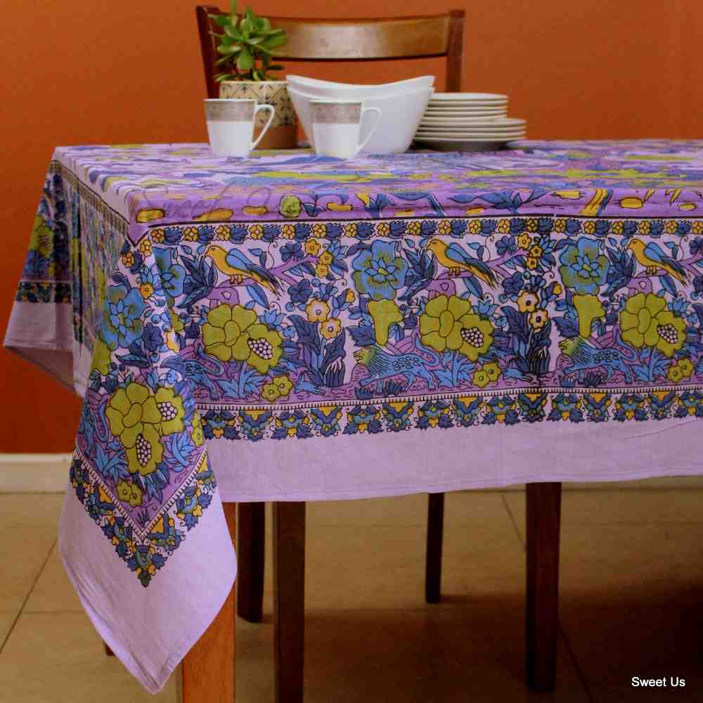 Tree of Life Tablecloth for Square Tables Cotton Floral Kitchen Dining Table Linen