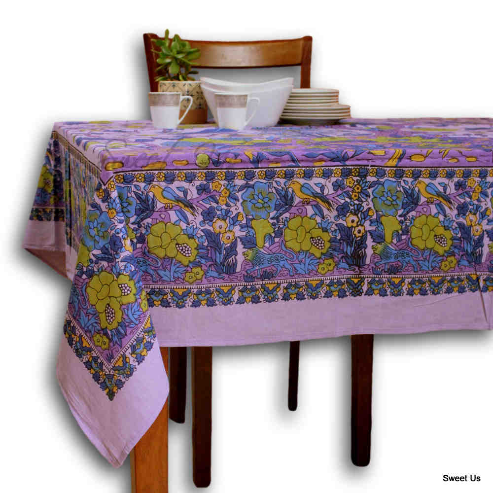 Tree of Life Tablecloth for Square Tables Cotton Floral Kitchen Dining Table Linen