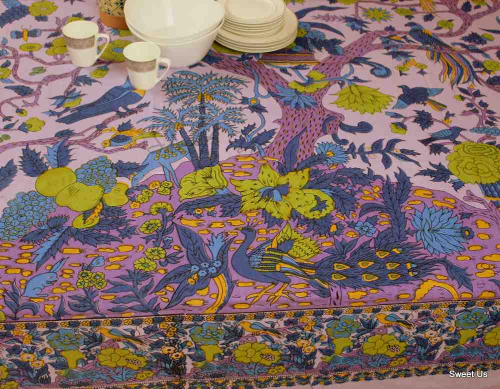 Tree of Life Tablecloth for Square Tables Cotton Floral Kitchen Dining Table Linen